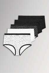 YOURSET 5 PACK Plus Size Black & White Butterfly Design High Waisted Full Briefs | Yours Clothing 3