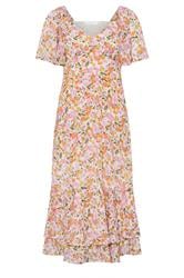 PixieGirl Petite Women's Pink Floral Chiffon Midi Dress | PixieGirl 6