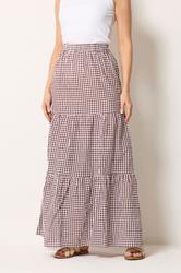 LTS Tall Women's Burgundy Red & White Gingham Cotton Maxi Skirt | Long Tall Sally 1