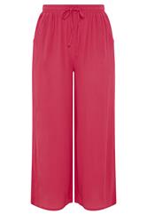 YOURS Curve Hot Pink Crinkle Texture Wide Leg Trousers