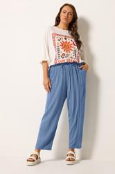 YOURS Plus Size Blue Chambray Barrel Trousers | Yours Clothing 1