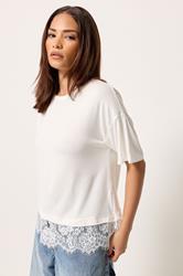 PixieGirl Petite White Lace Hem T-Shirt | PixieGirl 1