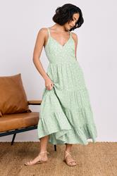 PixieGirl Petite Women's Mint Green Floral Tie Back Midi Dress | PixieGirl 3
