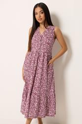 M&Co Petite Berry Red Floral Cotton Tiered Midi Dress | M&Co  3