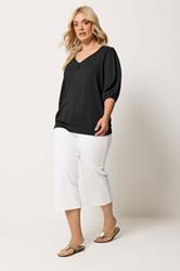 YOURS Plus Size Black Puff Sleeve Top | Yours Clothing 1