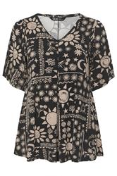YOURS Plus Size Black Mixed Summer Print Pleat Front Angel Sleeve Top 5