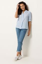 M&Co Blue Stripe Short Puff Sleeve Blouse | M&Co 1