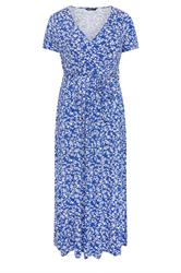 YOURS Curve Blue Ditsy Floral Wrap Front Dress