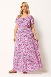YOURS Plus Size Purple Floral Tie Neck Bardot Maxi Dress | Yours Clothing 3