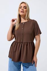 LIMITED COLLECTION Plus Size Chocolate Brown Peplum Top | Yours Clothing 3