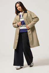 PixieGirl Petite Women's Stone Brown Contrast Collar Car Coat | PixieGirl 1