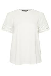 YOURS Curve White Broderie Anglaise Angel Sleeve T-Shirt