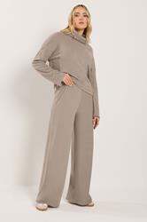 LTS Tall Women's Set Natural Brown Ribbed Roll Neck Top & Wide Leg Trousers | Long Tall Sally 3