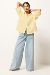 PixieGirl Petite Women's Yellow Short Sleeve Linen Shirt | PixieGirl 1