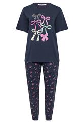 YOURS Plus Size Navy Blue Bow Print Pyjama Set | Yours Clothing 5
