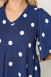 YOURS Plus Size Cobalt Blue Polka Dot Pleat Front Top | Yours Clothing 4