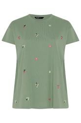 YOURS Plus Size Green Embroidered Flower T-Shirt | Yours Clothing 5