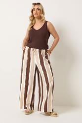 YOURS Plus Size Brown Striped Wide Leg Trousers | Yours Clothing 1