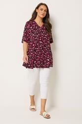 YOURS Plus Size Black Floral Pleated Front Top | Yours Clothing 1