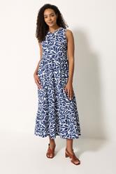 M&Co Navy Blue Abstract Print Cotton Tiered Maxi Dress | M&Co 1