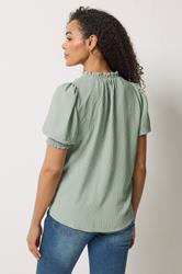 M&Co Green Pastel Tie Neck Frill Sleeve Blouse | M&Co 4
