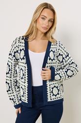 M&Co Navy Blue & White Crochet Knitted Cardigan | M&Co 3