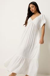 PixieGirl Petite Women's White Puff Sleeve Maxi Dress | PixieGirl 1