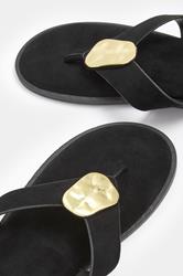 Black Hammered Disk Sandals In Extra Wide EEE Fit | Yours Clothing 5