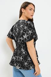 YOURS Plus Size Black Floral Print Puff Sleeve Blouse | Yours Clothing 2