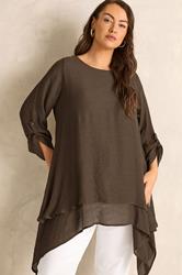 EVANS Plus Size Chocolate Brown Double Layer Blouse | Evans 3