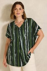 EVANS Plus Size Black & Khaki Tie Dye Swing Top | Evans 3