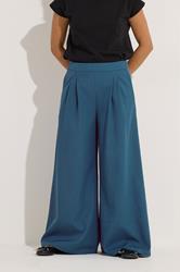 PixieGirl Petite Women's Teal Blue Pleat Front Palazzo Trousers | PixieGirl 2