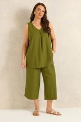 EVANS Plus Size Set Green Linen Vest & Trouser | Evans 1