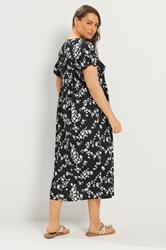 YOURS Plus Size Black Floral Frill Sleeve Maxi Dress | Yours Clothing 2