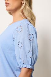 YOURS Plus Size Blue Broiderie Anglaise T-Shirt | Yours Clothing 4