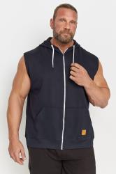 D555 Big & Tall Navy Blue Zip Through Sleeveless Hoodie | BadRhino 3