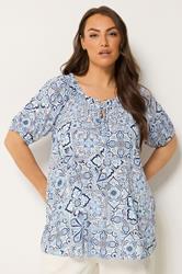 YOURS Plus Size Blue Floral Bardot Top | Yours Clothing 3