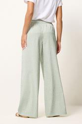 PixieGirl Petite Women's Green Gingham Wide Leg Trousers | PixieGirl 4