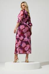 YOURS LONDON Plus Size Pink & Red Blurred Floral Keyhole Dress | Yours Clothing 2