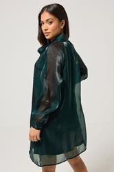 PixieGirl Petite Women's Dark Green Organza Tie Neck Dress | PixieGirl 4