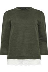 M&Co Khaki Green Lace Hem Top