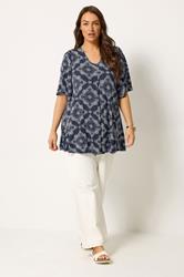 YOURS Plus Size Navy Blue Paisley Print Pleat Front Angel Sleeve Top 1