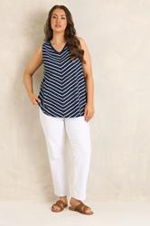 EVANS Plus Size Navy Blue Stripe Premium Cotton Vest Top | Evans 1