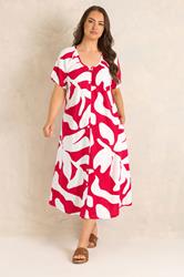 EVANS Plus Size Red Premium Linen Abstract Print Maxi Dress | Evans 5