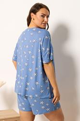 YOURS Plus Size Blue Starfish Soft Touch Pyjama Set | Yours Clothing 2