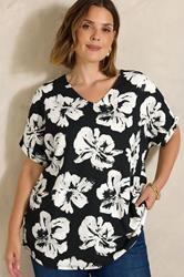EVANS Plus Size Black Floral V-Neck Top | Evans 3