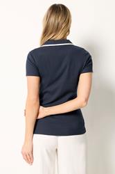LTS Tall Women's Navy Blue Contrast Collar Polo Top | Long Tall Sally 2