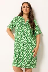 YOURS Plus Size Green Ikat Geometric Pleat Front Dress | Yours Clothing 3