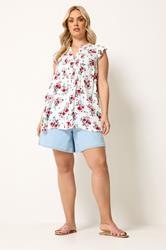 YOURS Plus Size White Floral Sleeveless Pintuck Top| Yours Clothing 1