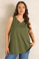 EVANS Plus Size Khaki Green Premium Cotton Vest Top | Evans 1